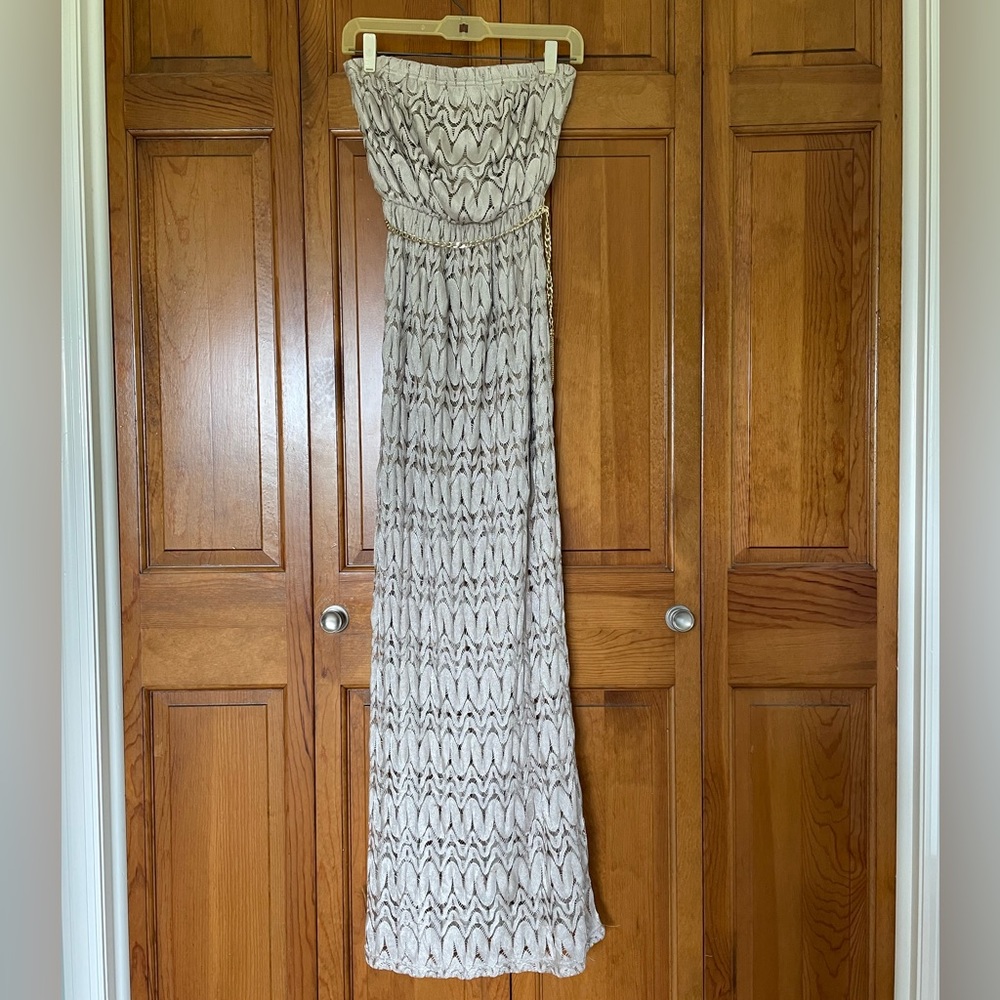 Sans Souci Strapless Maxi Dress with chain belt - Size Small